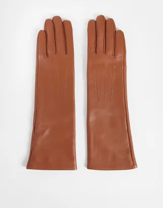ASOS DESIGN long leather gloves in dark tan