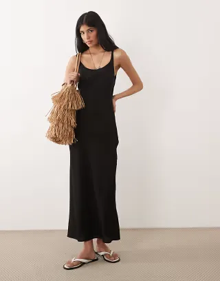 ASOS DESIGN scoop neck maxi column dress in black