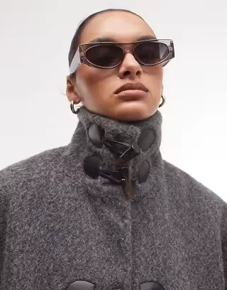 Reclaimed Vintage funnel neck boxy toggle detail jacket in brushed gray wool