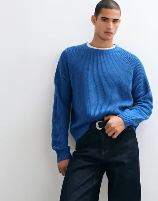 ASOS DESIGN oversized knitted fisherman rib sweater in blue