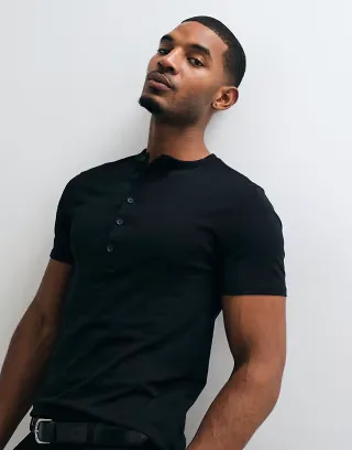 ASOS DESIGN slim fit t-shirt with henley neck in black