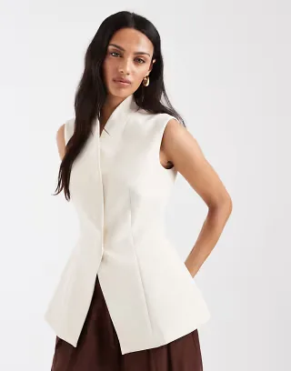ASOS DESIGN wrap neck vest in ivory