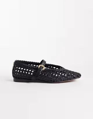 Tommy Hilfiger woven premium leather ballet flats in black