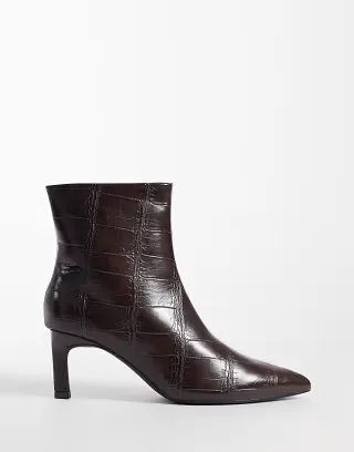 SEQWL Benz kitten heel ankle boots in chocolate eel