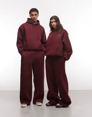 Reclaimed Vintage unisex heavyweight wide leg jogger set in plum