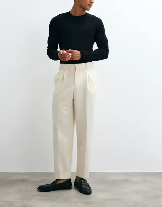 ASOS DESIGN smart pleated relaxed tapered pants in butter yellow