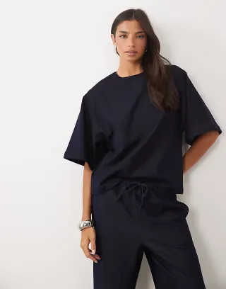 Pretty Lavish boxy long line T-shirt in indigo - part of a set