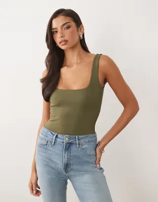 Good American sculpting modern tank bodysuit in khaki