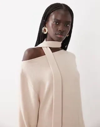 ASOS DESIGN Scarf detail off the shoulder maxi dress in cream