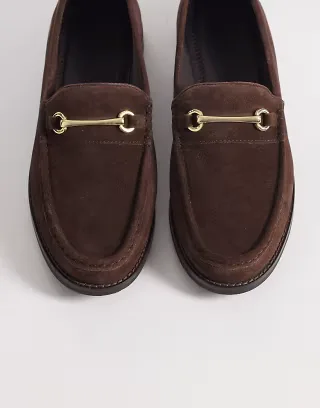 ASOS DESIGN penny snaffle loafers in brown suede