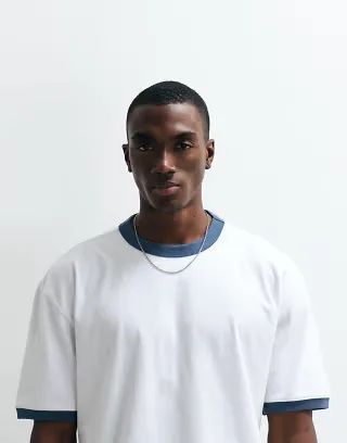 Hollister heavyweight boxy ringer T-shirt in white and blue