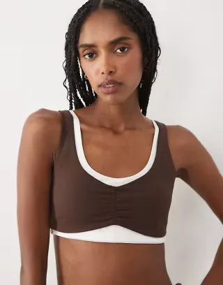 Abercrombie & Fitch YPB studioflex double layer sports bra in brown - part of a set