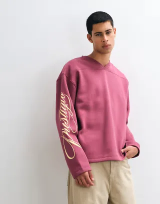 ASOS DESIGN oversized crew sweatshirt with varsity graphic print in red