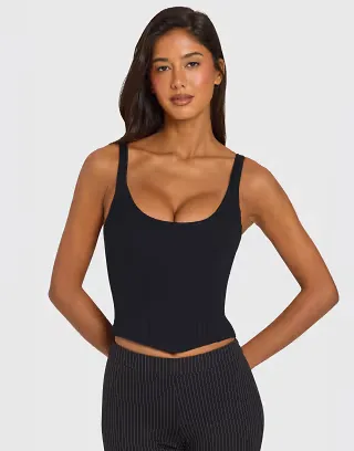 Oh Polly ponte scoop neck corset top set in black