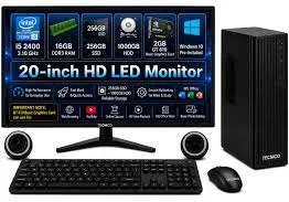 TECNICO Desktop Computer Set with 20-inch HD LED Monitor, i5 2400, 16GB RAM, 256GB SSD + 1000GB HDD, 2GB Graphics Card,