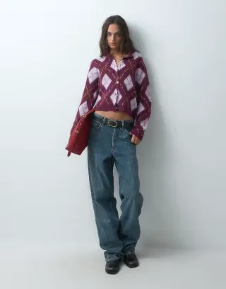 Miss Selfridge brushed argle cardigan in plum