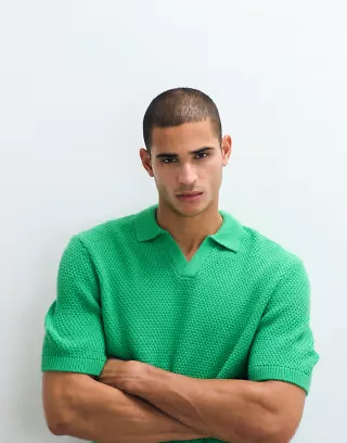 ASOS DESIGN relaxed knit textured notch neck in green