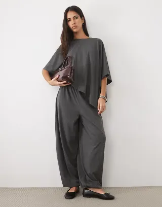 ASOS DESIGN slouchy cape top & pants set in gray heather