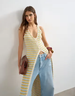 Topshop knit pleated long line cardi in multi