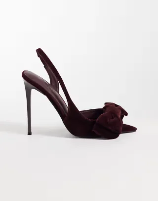Simmi London Eternal slingback heeled sandals with bow in burgundy velvet