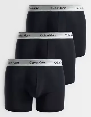 Calvin Klein Icon Cotton Stretch 3 pack boxer briefs in black with silver waistbands