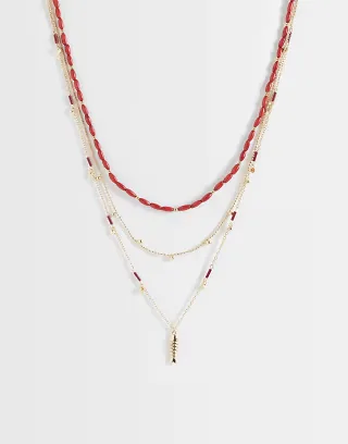ASOS DESIGN multi-row necklace with fish charm in gold tone