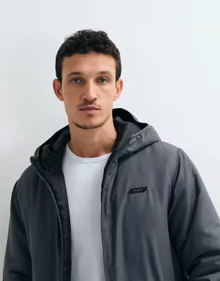 JJ Rebel hooded puffer with small logo detail in asphalt gray