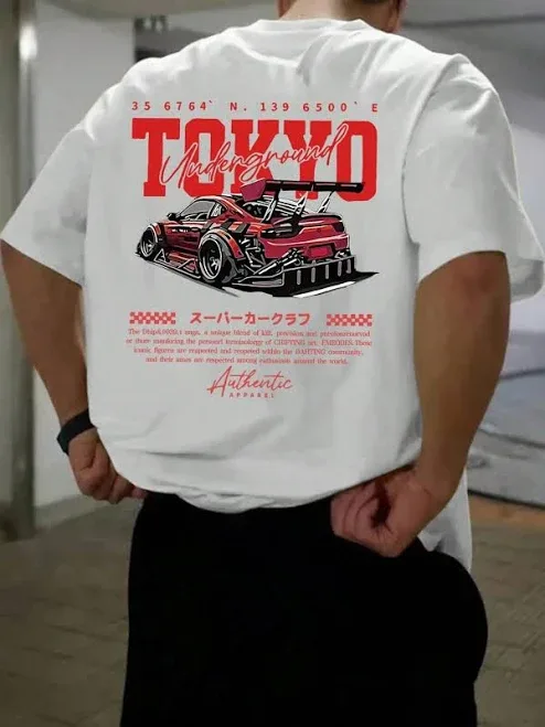 T-Shirt Men's Graphic Tees Oversized Streetwear Loose Fit Drop Shoulder Round Neck Polyester